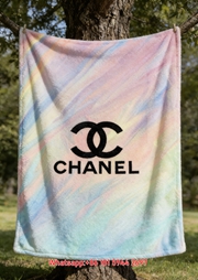 Dreamy Pastel Iridescent Chanel Double C Logo Flannel Sofa Throw Blanket IMG_6999